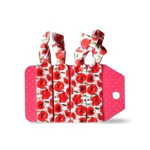 Poppy Print 4-Pack Hair Ties Floral Print Creaseless FOE Elastic Hair Tie Set